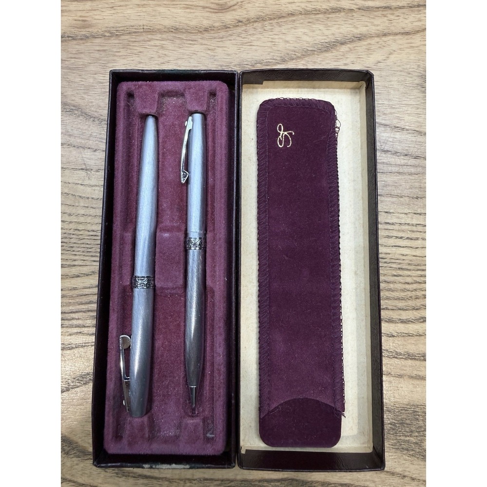 Vtg Sheaffer 1970s White Dot Silver Ballpoint Pen‎ Mechanical Pencil Set
